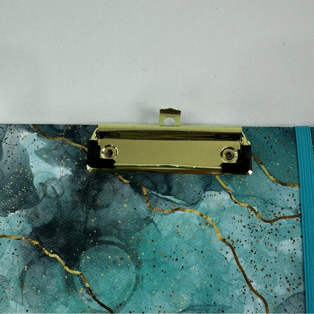 Turquoise Blue & Metallic Marble Spiral Clipboard Folio with Pocketed Dividers